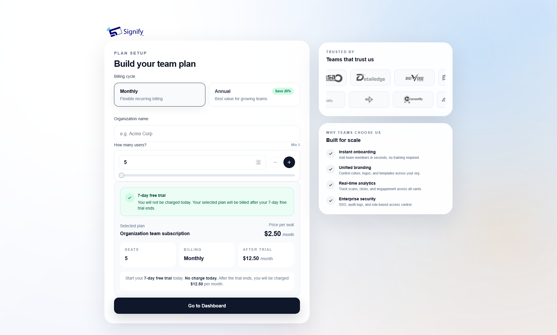 How to Set Up Signify Teams: Pricing, Checkout, and Organization Setup — Signify Insights